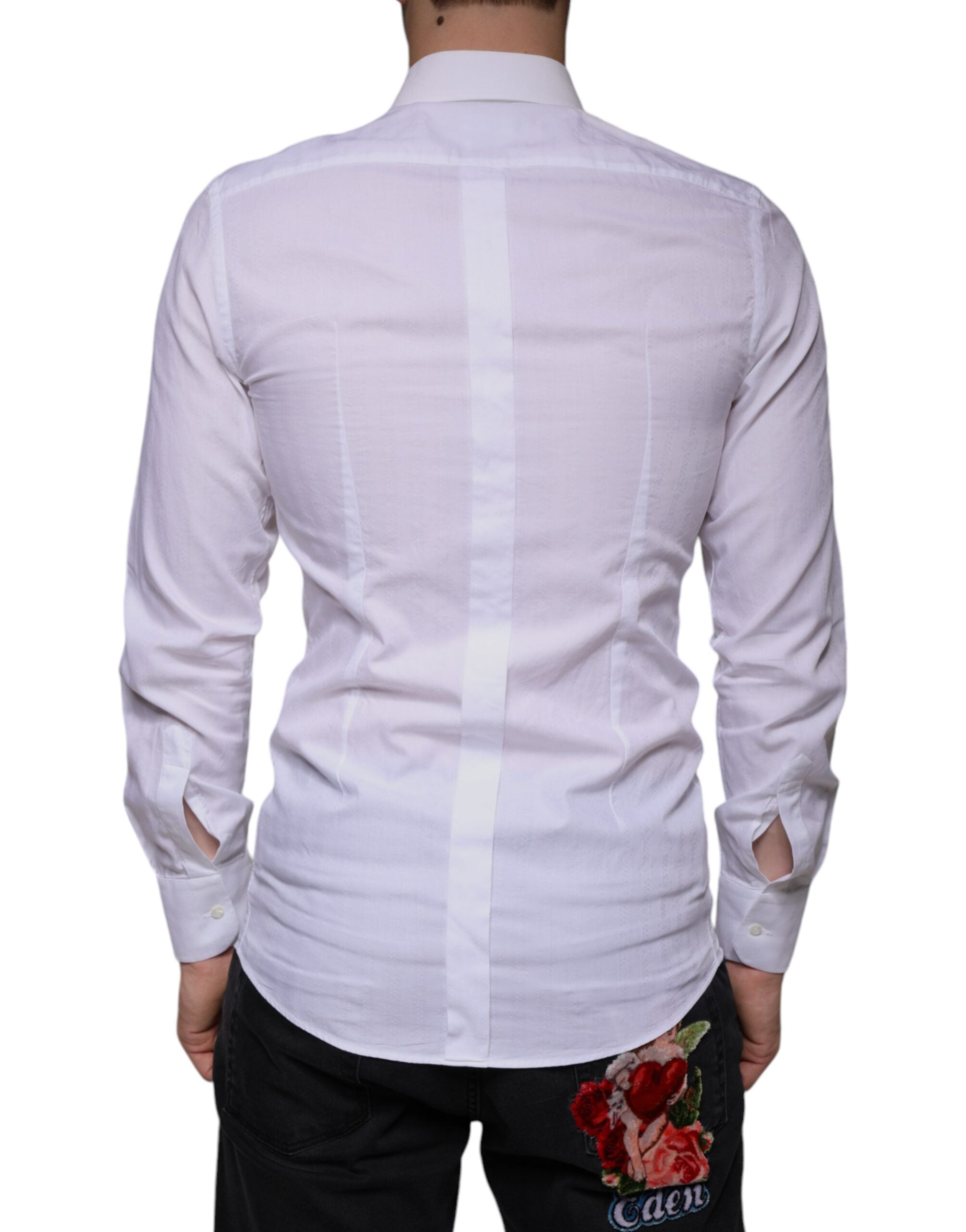 Dolce & Gabbana White Cotton Shirt GOLD Formal Shirt for Men